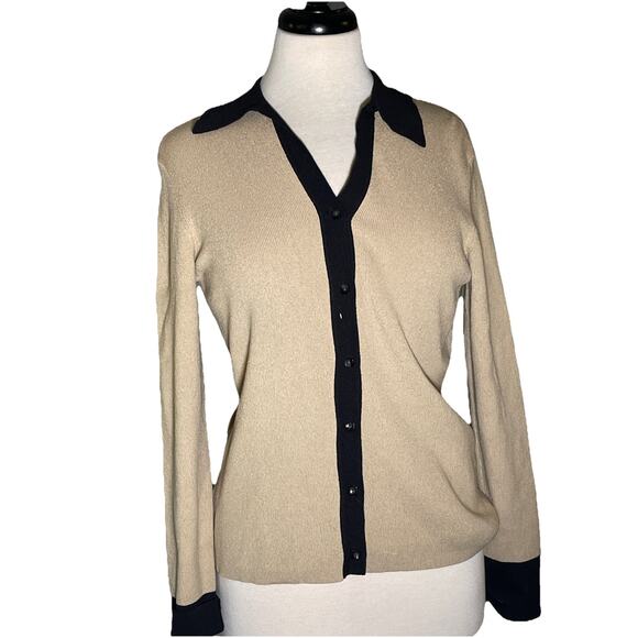 Loft Women's Cream / Black Cardigan Sweater Button Closure Size M - Picture 1 of 4